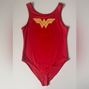 Wonder Woman Girls’ Red Logo Swimsuit